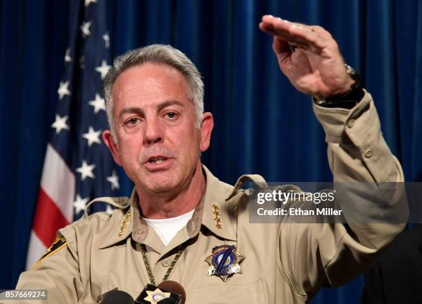 Clark County Sheriff Joe Lombardo speaks during a news conference at the Las Vegas Metropolitan Police Department headquarters to brief members of...