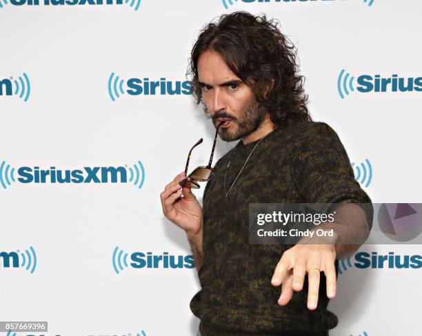 Russell Brand visits the SiriusXM Studios on October 4, 2017 in New York City.
