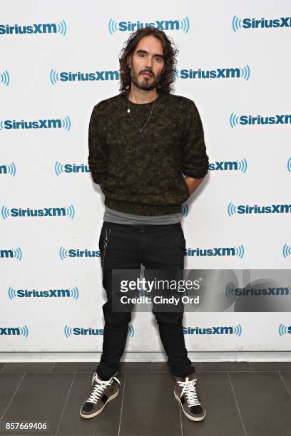 Russell Brand visits the SiriusXM Studios on October 4, 2017 in New York City.