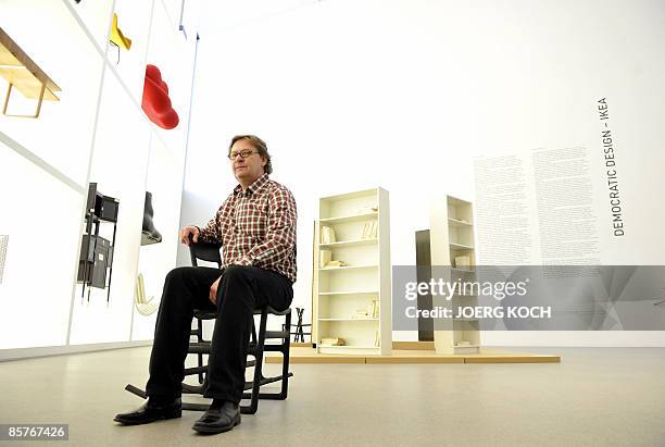 Lars Dafnaes, leader of the design department at Swedish flat pack furniture company IKEA, poses next to Ikea furniture on April 2, 2009 at the...