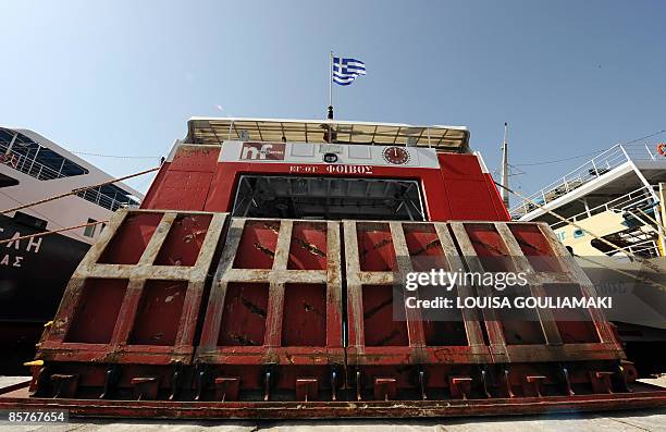 Ferry-boats are moored in the port of Piraeus near Athens on April 2, 2009 due to the 24-hour strike staged to protest against job losses, the...