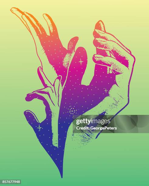 hands reaching up - reaching stars stock illustrations