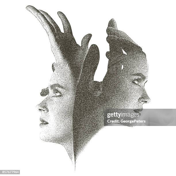 faces with hands reaching up - determination face stock illustrations