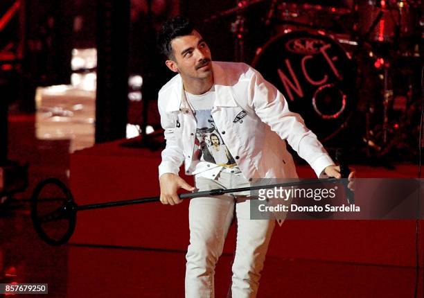 Joe Jonas of DNCE performs onstage at the Westfield Century City Reopening Celebration on October 3, 2017 in Century City, California.