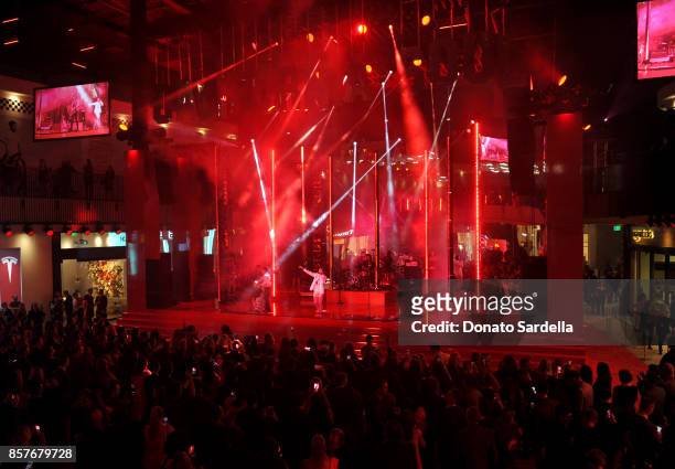 Joe Jonas, Cole Whittle, JinJoo Lee and Jack Lawless of DNCE perform onstage at the Westfield Century City Reopening Celebration on October 3, 2017...