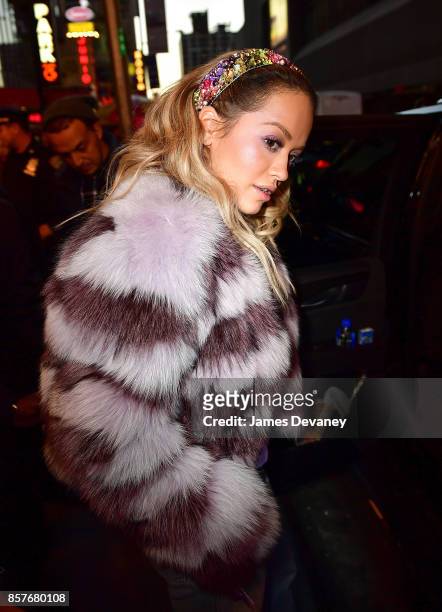 Rita Ora leaves MTV's "TRL" in Time Square on October 4, 2017 in New York City.