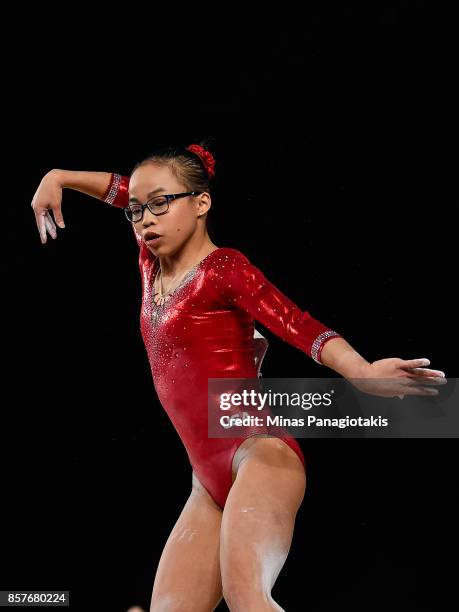 Morgan Hurd of the U.S. Competes in the floor exercise during the qualification round of the Artistic Gymnastics World Championships on October 4,...