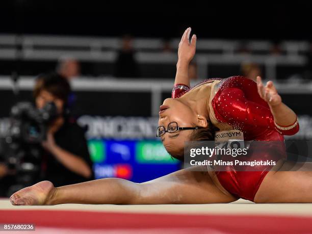 Morgan Hurd of the U.S. Competes in the floor exercise during the qualification round of the Artistic Gymnastics World Championships on October 4,...