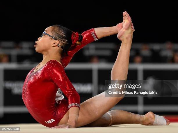 Morgan Hurd of the U.S. Competes in the floor exercise during the qualification round of the Artistic Gymnastics World Championships on October 4,...