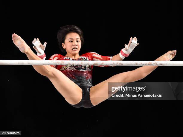 Mai Murakami of Japan competes on the uneven bars during the qualification round of the Artistic Gymnastics World Championships on October 4, 2017 at...