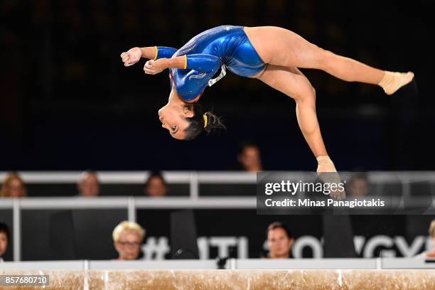 Betancur Escobar Ginna of Colombia competes on the balance beam during the qualification round of the Artistic Gymnastics World Championships on...