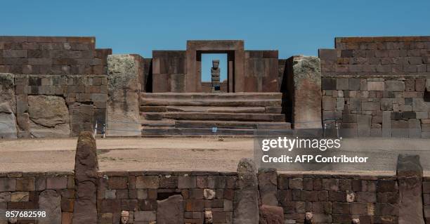 The Ponce Monolith is seen in the temple Kalasasaya, part of the archaeological site of Tiwanaku , some 71 Km east of La Paz, Bolivia on October 4,...