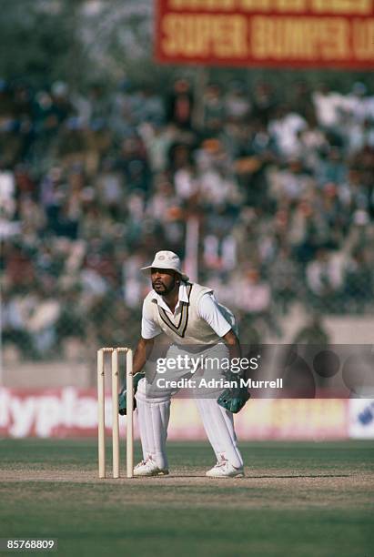 Indian wicket-keeper Syed Kirmani during the 2nd test match against England at Delhi, December 1984.