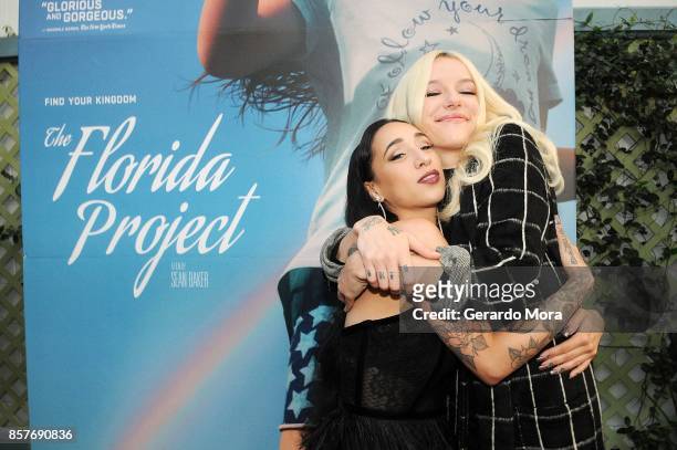Actresses Mela Murder and Bria Vinaite pose during "THE FLORIDA PROJECT" Cast & Crew Orlando Premiere at The Enzian Theater on October 4, 2017 in...