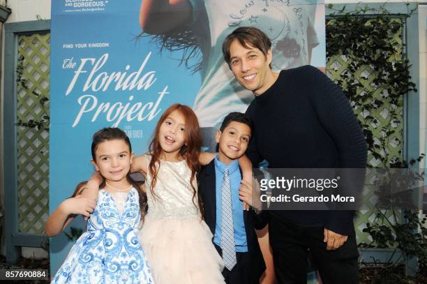 Cast members Brooklynn Prince, Valeria Cotto, Christopher Rivera and Director Sean Baker pose during "THE FLORIDA PROJECT" Cast & Crew Orlando...