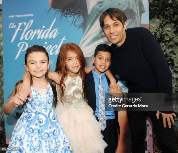 Cast members Brooklynn Prince, Valeria Cotto, Christopher Rivera and Director Sean Baker pose during "THE FLORIDA PROJECT" Cast & Crew Orlando...