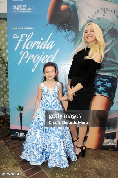 Actresses Brooklynn Prince and Bria Vinaite pose during "THE FLORIDA PROJECT" Cast & Crew Orlando Premiere at The Enzian Theater on October 4, 2017...