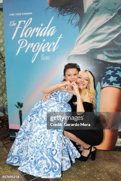 Actresses Brooklynn Prince and Bria Vinaite pose during "THE FLORIDA PROJECT" Cast & Crew Orlando Premiere at The Enzian Theater on October 4, 2017...