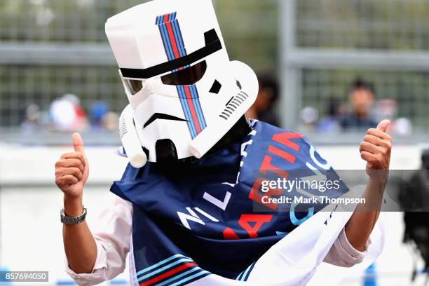 Williams fan dressed as a stormtrooper during previews ahead of the Formula One Grand Prix of Japan at Suzuka Circuit on October 5, 2017 in Suzuka.