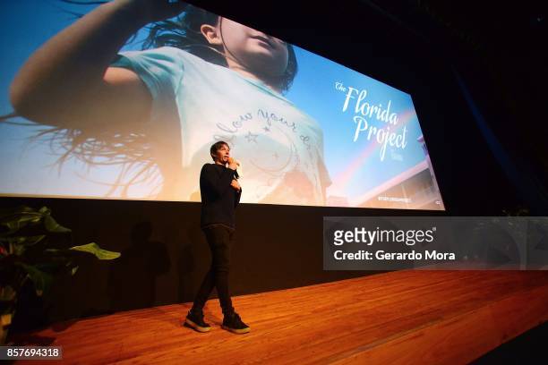 Director and writer Sean Baker speaks during "THE FLORIDA PROJECT" Cast & Crew Orlando Premiere at The Enzian Theater on October 4, 2017 in Maitland,...
