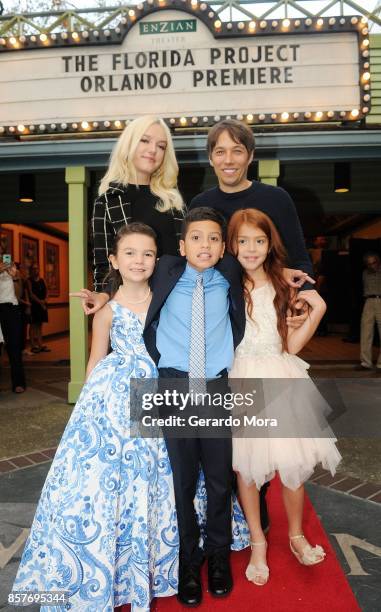 Director Sean Baker and cast members Bria Vinaite, Brooklynn Prince, Christopher Rivera and Valeria Cotto pose during "THE FLORIDA PROJECT" Cast &...