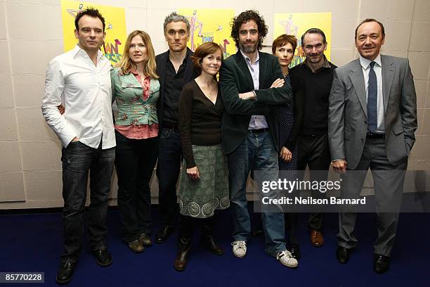 Director Matthew Warchus and actors Jessica Hynes, Ben Miles, Amanda Root, Stephan Mangan, Amelia Bullmore, Paul Ritter and artistic director of the...