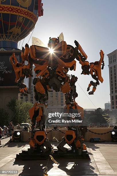 Transformers on display at the Paris Las Vegas during ShoWest, the official convention of the National Association of Theatre Owners, March 30, 2009...