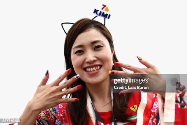 Ferrari fan shows their support during previews ahead of the Formula One Grand Prix of Japan at Suzuka Circuit on October 5, 2017 in Suzuka.