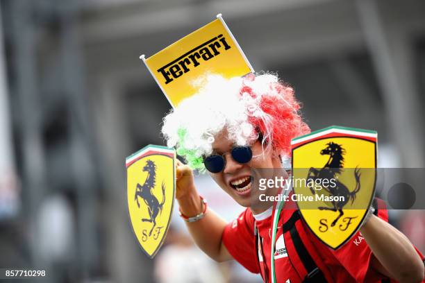 Ferrari fan shows their support during previews ahead of the Formula One Grand Prix of Japan at Suzuka Circuit on October 5, 2017 in Suzuka.