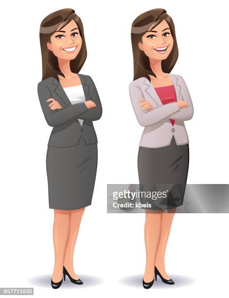 young smiling businesswoman - gray coat stock illustrations