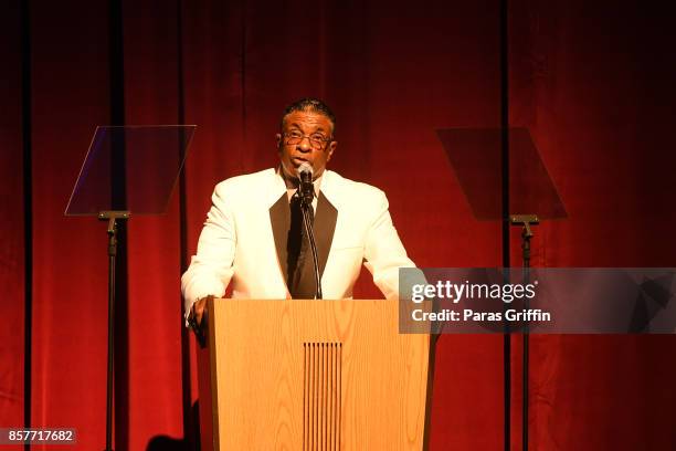 Actor Keith David speaks onstage at 96th Birthday Celebration For Dr. Joseph Lowery at Rialto Center for the Arts on October 4, 2017 in Atlanta,...