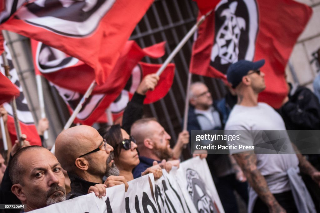 Supporters of Italian far-right movement CasaPound march...