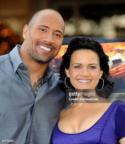 Actors Dwayne Johnson and Carla Gugino attend "Race to Witch Mountain" photocall, at Villa Magna Hotel on April 2, 2009 in Madrid, Spain.