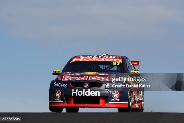 Shane Van Gisbergen drives the Red Bull Holden Racing Team Holden Commodore VF during practice ahead of this weekend's Bathurst 1000, which is part...
