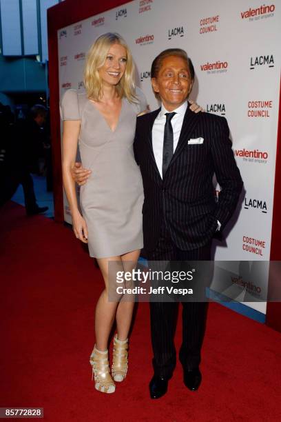 Actress Gwyneth Paltrow and designer Valentino attend the Los Angeles premiere of "Valentino: The Last Emperor" at the Bing Theatre at LACMA on April...