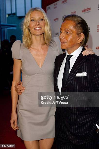 Actress Gwyneth Paltrow and designer Valentino attend the Los Angeles premiere of "Valentino: The Last Emperor" at the Bing Theatre at LACMA on April...