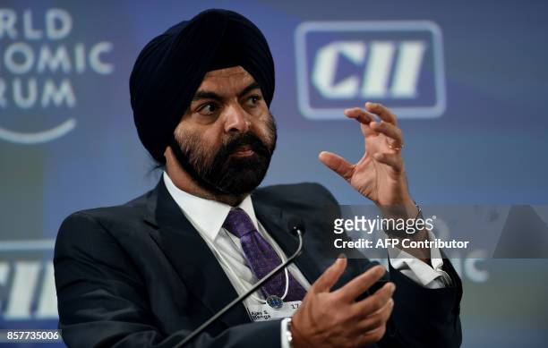 Ajay S. Banga, president and chief executive officer of Mastercard USA, attends the India Economic Summit in New Delhi on October 5, 2017. The World...