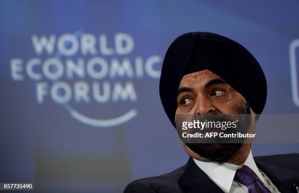 Ajay S. Banga, president and chief executive officer of Mastercard USA, attends the India Economic Summit in New Delhi on October 5, 2017. The World...
