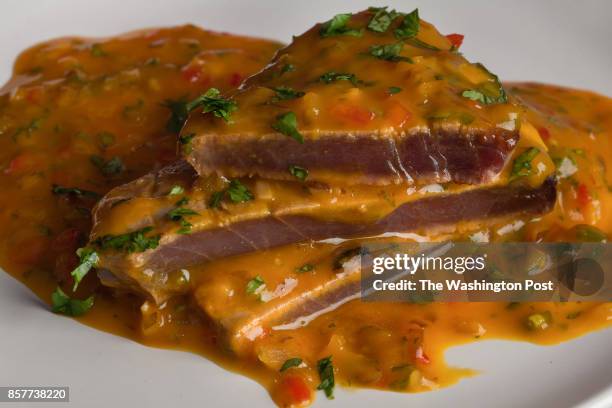 Honey-Chili Tuna with Mango Salsa shot on October 3rd, 2017 in Washington DC.