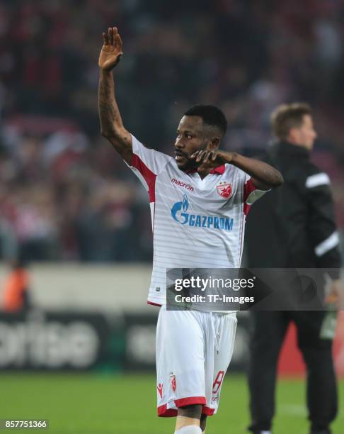 Guelor Kanga of Belgrad looks on during the UEFA Europa League group H match between 1. FC Koeln and Crvena Zvezda at RheinEnergieStadion on...