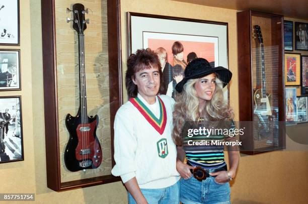 Bill Wyman and Mandy Smith at Sticky Fingers, Bill's new restaurant in Kensington, 9th May 1989.