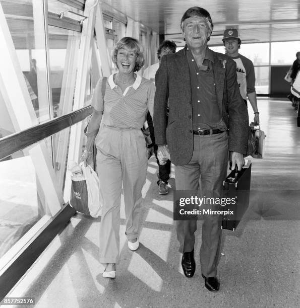 Michael Parkinson arrives at Heathrow with his wife Mary. He has been in Australia for six months for a show, 7th September 1981.