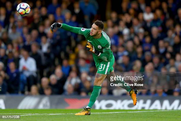 Ederson Moraes of Manchester City in action during the Premier League match between Chelsea and Manchester City at Stamford Bridge on September 30,...