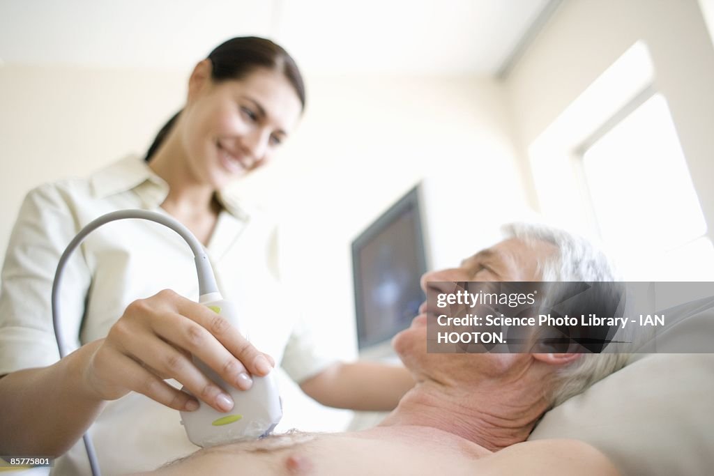 Senior patient undergoing heart ultrasound scan