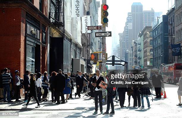 View looking south on Broadway and Broome Street near TOPSHOP's new store in New York City on April 2, 2009.
