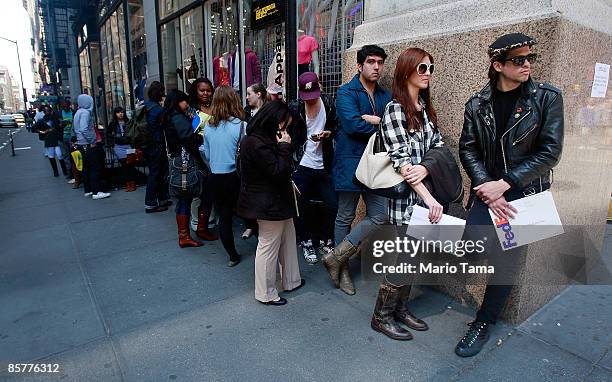 Job seekers line up to apply for positions at an American Apparel store April 2, 2009 in New York City. Weekly unemployment claims have reached a...