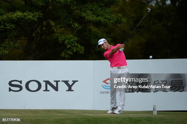 Javi Colomo of Spain in action during round one for the Yeangder Tournament Players Championship at Linkou lnternational Golf and Country Club on...