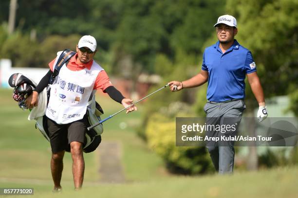 Chinnarat Phadungsil of Thailand in action during round one for the Yeangder Tournament Players Championship at Linkou lnternational Golf and Country...