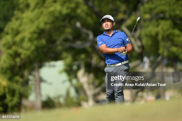 Chinnarat Phadungsil of Thailand in action during round one for the Yeangder Tournament Players Championship at Linkou lnternational Golf and Country...