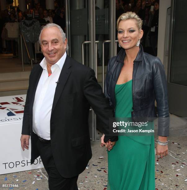 Sir Philip Green and Model Kate Moss attend the opening of TOPSHOP / TOPMAN on April 2, 2009 in New York City.